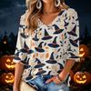 Women's V-Neck Halloween Print Lightweight Blouse for Spring and Summer