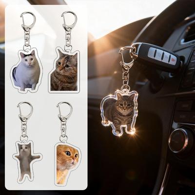 1PC Cat Key Rings Backpack Ornament Accessories Animal Key Holders Creative Acrylic Cats Keychains Funny 2D Flat Cute