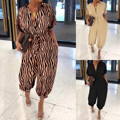 Leopard Jumpsuit Female Retro Female Short-Sleeved Button Casual Pants Loose