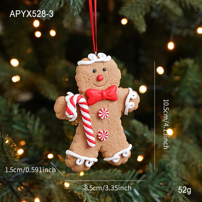 Gingerbread Man Polymer Clay Christmas Ornament - Hand-Painted Retro Tree Decoration