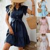 Summer Wave Lotus Leaf Sleeve Women's Dress