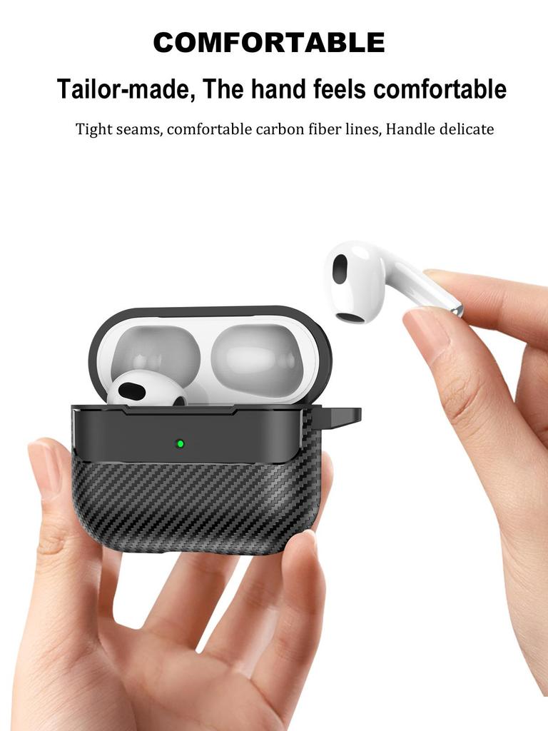 Waterproof Carbon Fiber Texture Soft Silicone Earphone Case With Keychain Hook For Apple Airpods Pro 2 Generation 2nd Air Pods 3 Gen Shockproof Cover