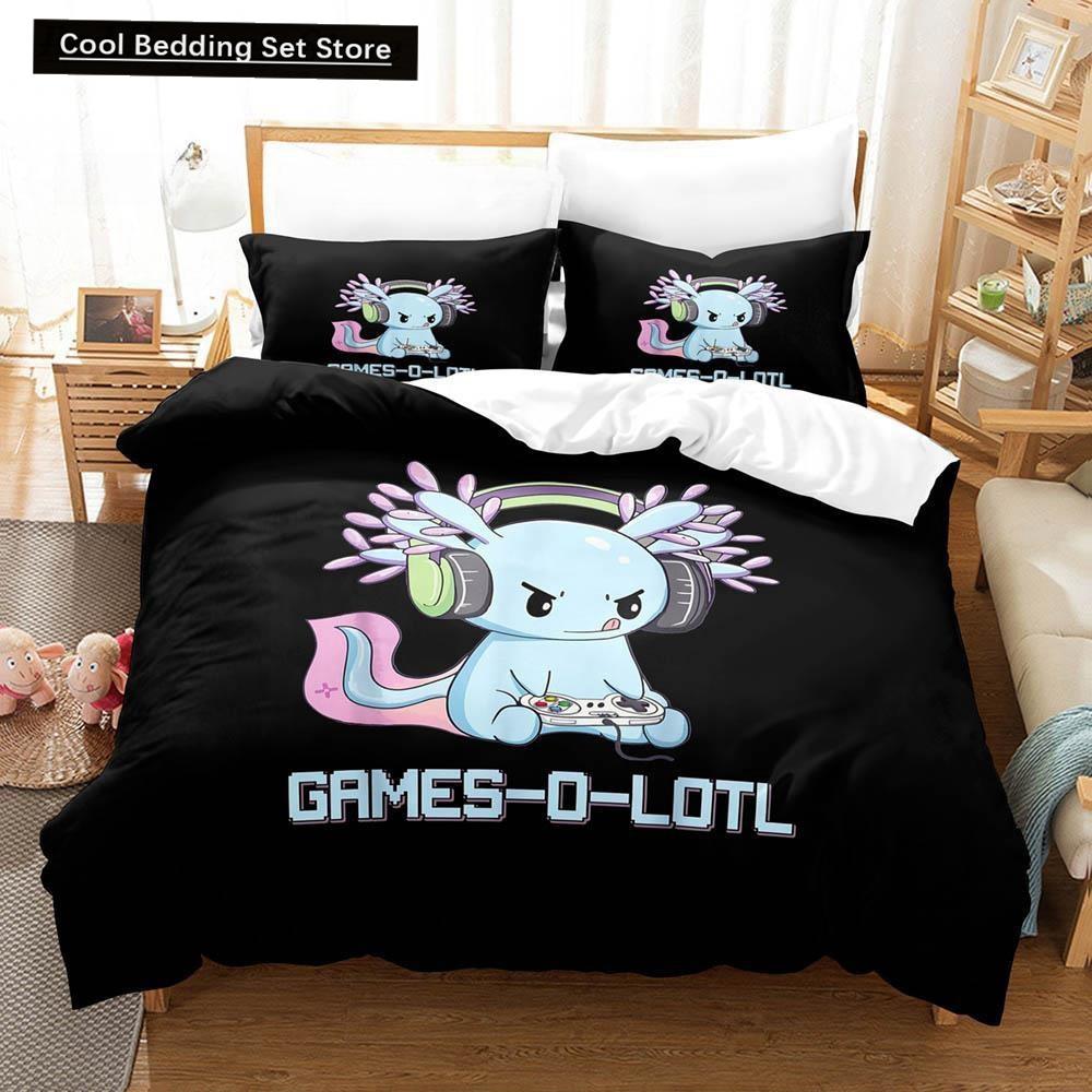 Mode Cartoons Spiel Gamesolotl Axolochi Bettwäsche Set Einzel Twin Voll Königin King Size Bett Set Erwachsene Kind Schlafzimmer Home Textilien