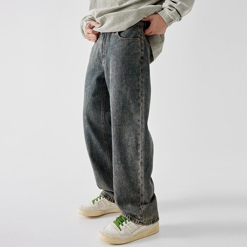 

Винтажные прямые джинсы в американском стиле для мужских новых уличных брюк с широкими штанинами 40