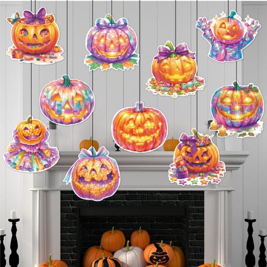Halloween Hanging Decoration Pumpkin Bow Realistic Pattern Spiral Tags Home Party Festivals