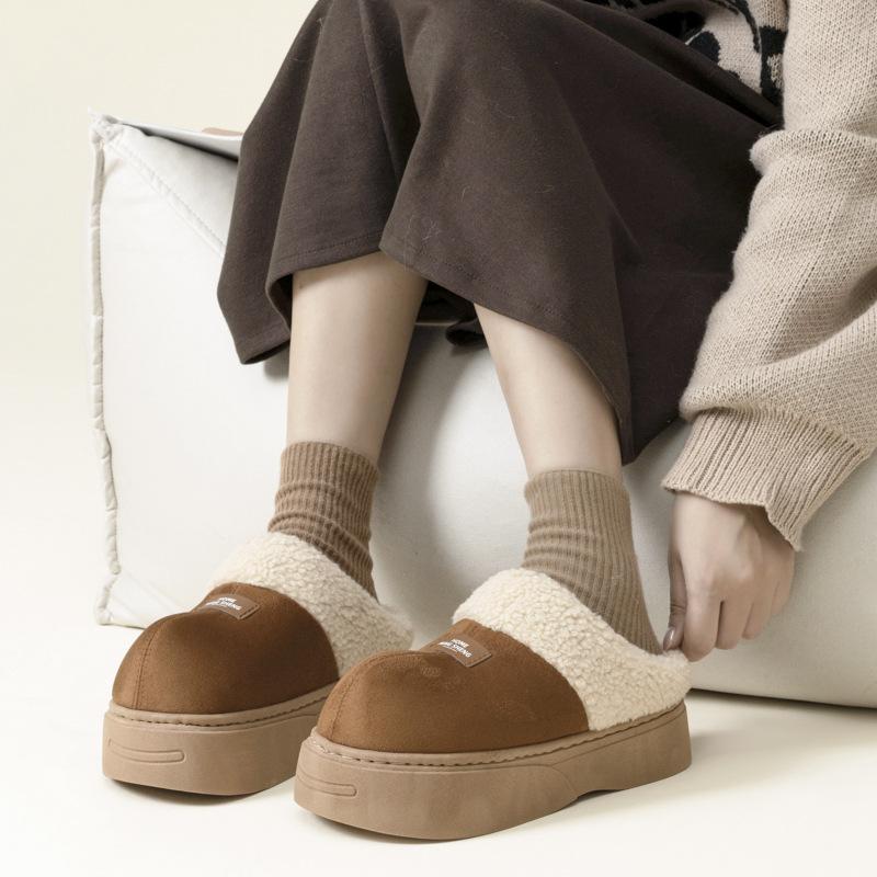 2025 New Suede Suede Cotton Slippers Autumn and Winter Indoor Home Thick-bottomed Plush Outer Cotton Slippers