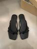 Spring 2025 new flat-bottomed cool slippers square head fairy style with skirt strap cover toe silver sandals women's shoes