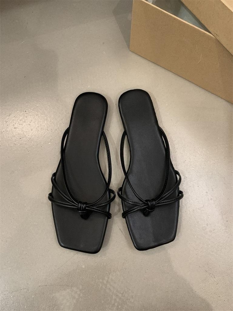 Spring 2025 new flat-bottomed cool slippers square head fairy style with skirt strap cover toe silver sandals women's shoes