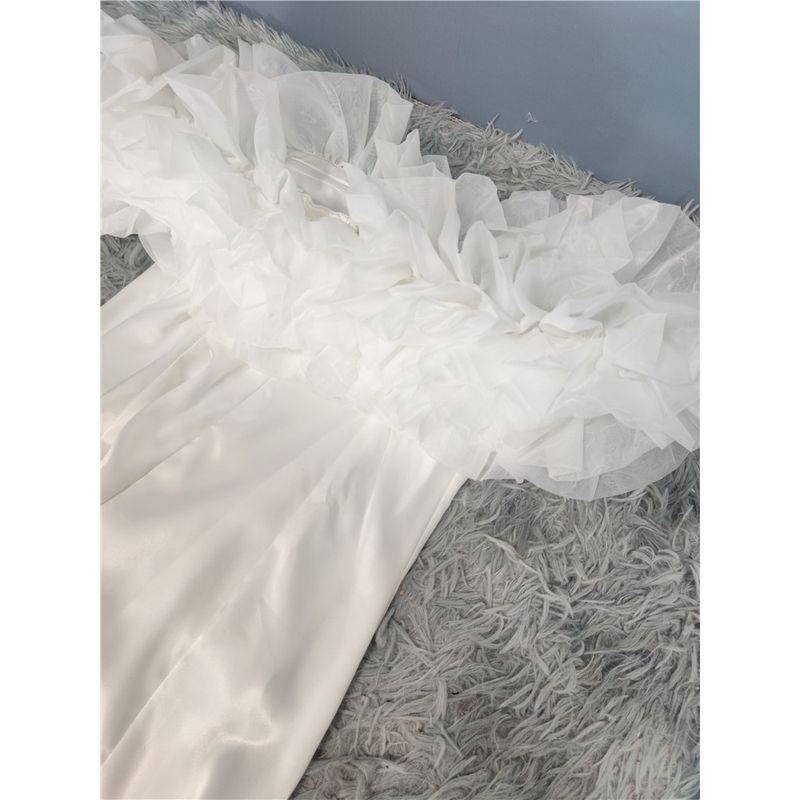 French Style Attractive off-Neck Design Organza Puffy Style Aura White Banquet Date Elegant Dress Long Dress