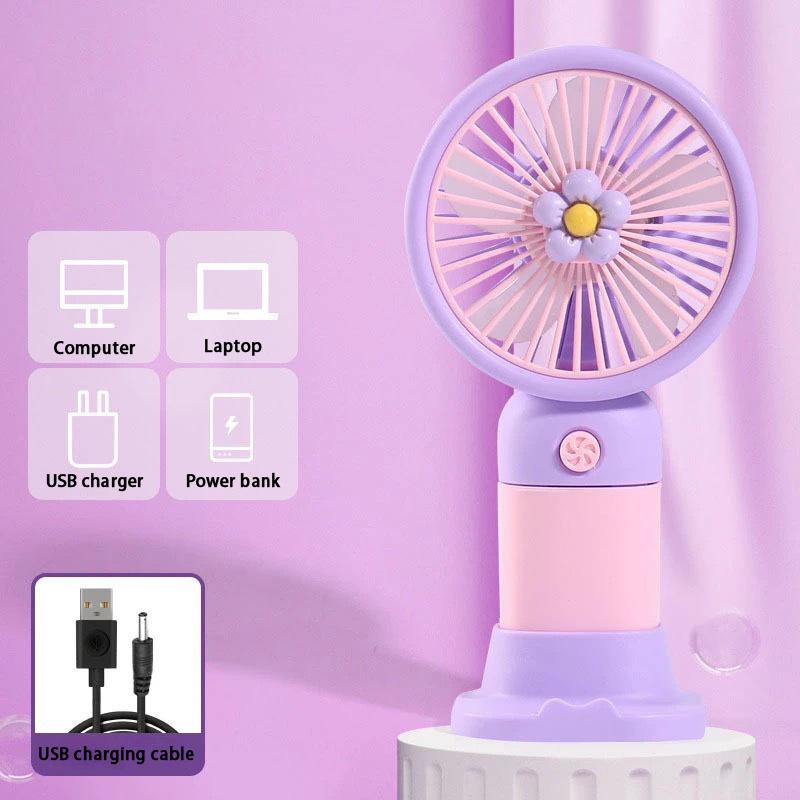 Usb Rechargeable Portable Handheld Fan – Cute Plastic Design, Dual Use (Handheld/Stand), Summer Cooling Fan For Kids & Adults