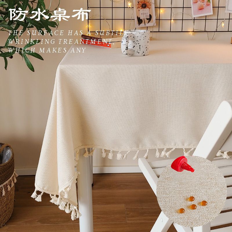 Cotton And Linen Solid Color Waterproof Tablecloth Fringed Senior Sense Student Desk Cloth Atmosphere Tablecloth Art Decoration