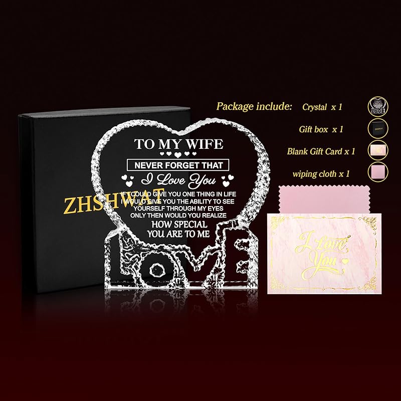ZHSHWAT Gifts for Wife,Wife Birthday Gift Ideas,to My Wife Crystal Keepsake Gifts from Husband,Christmas Wedding Anniver