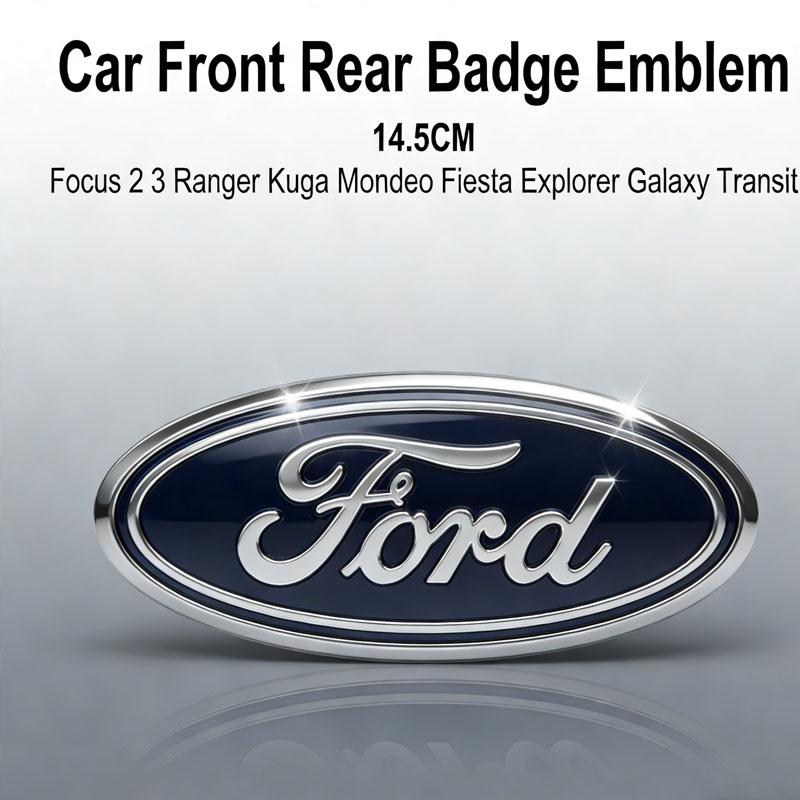 KLYE5 Car Body Badge Emblem Sticker 14.5CM For Ford Focus Ranger Kuga Fiesta Mondeo Explorer Galaxy Transit Front Rear Logo