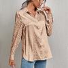 QICED Women's Spring Summer Lapel Open Button Leopard Print Jacquard Shirt Temperament Commuter Long Sleeve Shirt