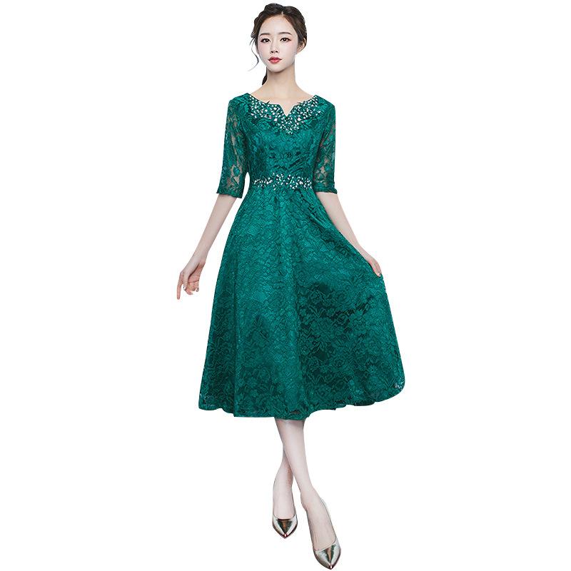 Evening Dress New Fashion Thin Mid-sleeved Bridesmaid Dress Medium and Long Thin Dress Korean