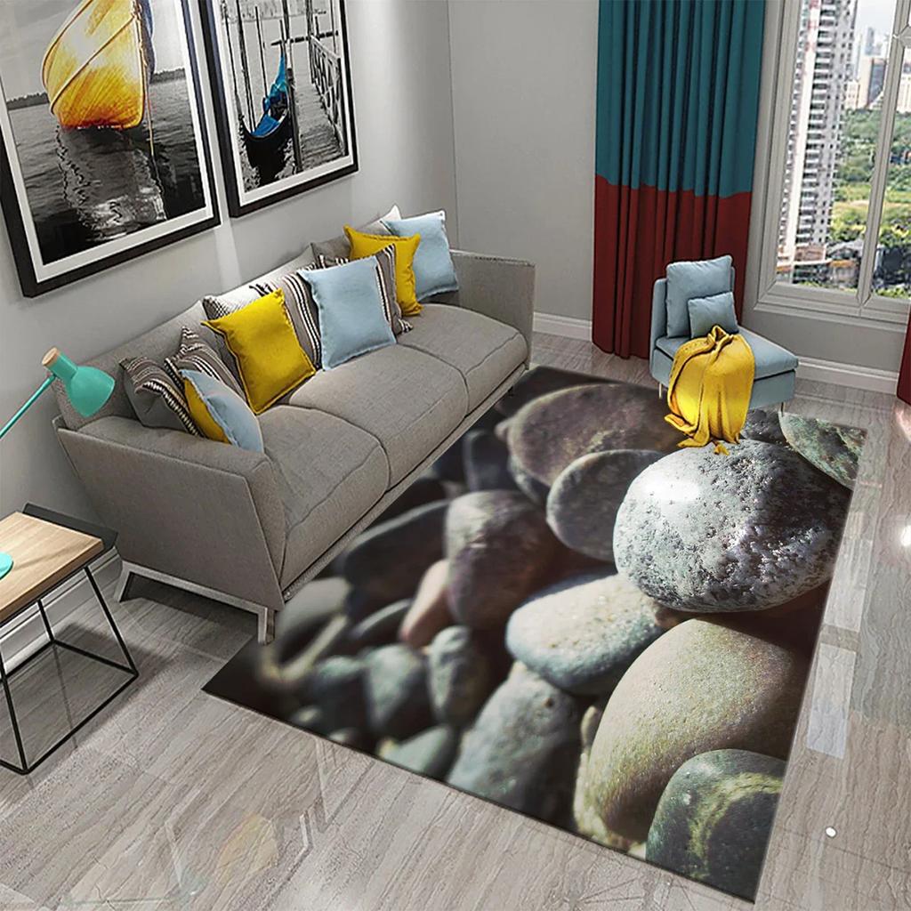 3D Black Stone Carpet Cobblestone Pattern Rug Texture Rectangle Area Rugs Living Room Bedroom Decor Polyester Yoga Floor Mat