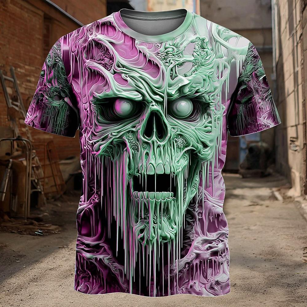 Retro Skeleton Pattern T Shirt For Man Luxury Skull 3D Printed Summer Harajuku Short Sleeve Loose Street Tops Sport T-shirts
