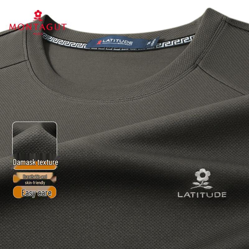 

MONTAGUT Men s Subtle Pattern Breathable Embroidered Long Sleeve T-Shirt 56