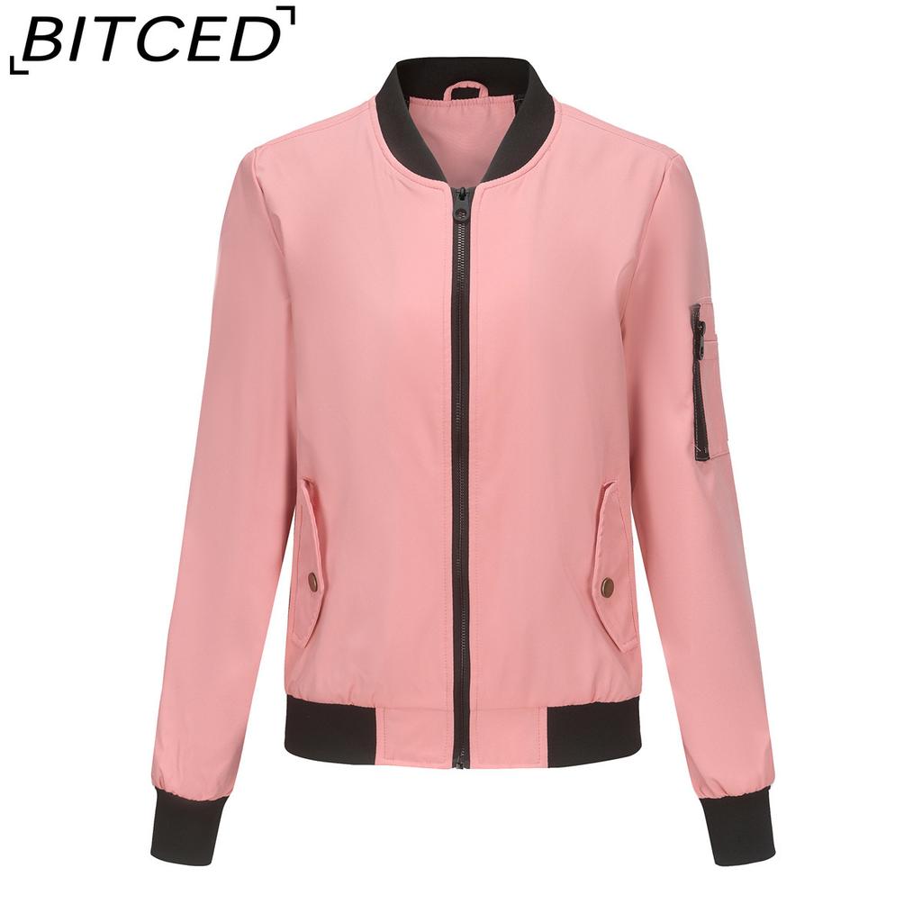 BITCED Jarní/podzimní lehká letová bunda Dámský ležérní kabát s dlouhým rukávem Volný střih Stojáček Baseballová bunda