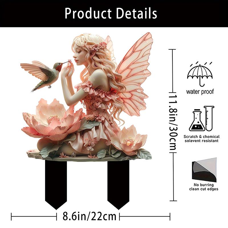 

1pc Fairy Bohemian Style Orange Ribbon Winged Fairy Honey Acrylic Garden Stake Courtyard Garden Ground Potted Plant Decoration