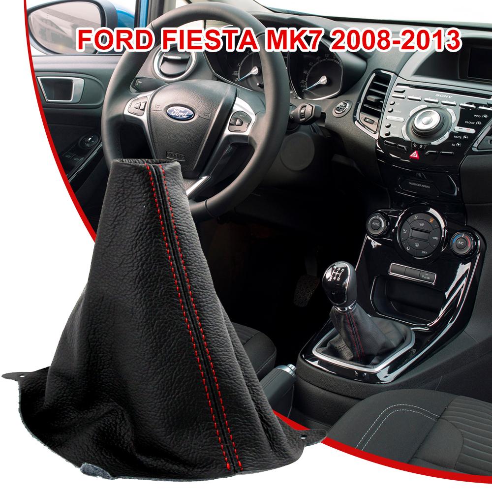 For Ford Fiesta Mk7 2008-2013 Red Stitch Black Leather Gear Stick Knob Cover Gaiter Interior Accessories Gear Shift Collars