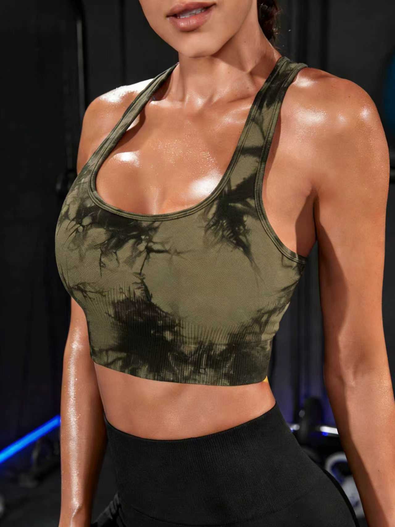 

Women s brown U-shaped seamless sports top with detachable cups, size S-XL. S коричневый
