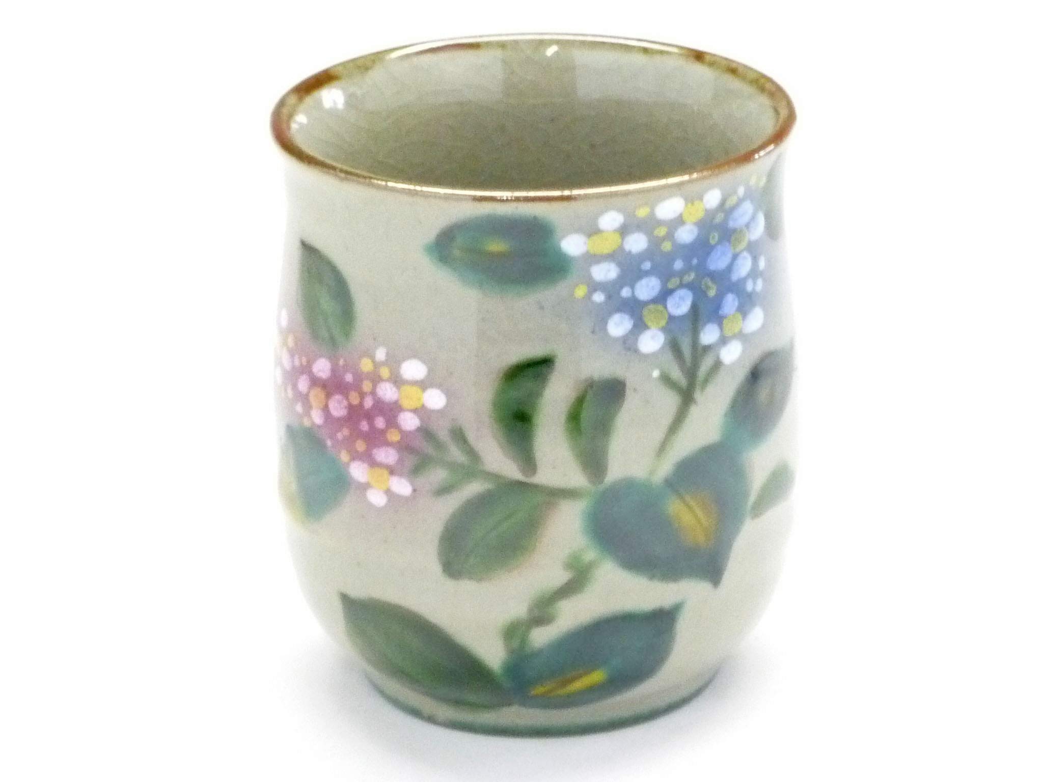 

Hyakkaen Kutani tea Large calyx hydrangea pottery picture Pottery 180ml 1 piece [Hot cup] [Back blue]