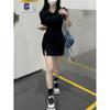 Pure Desire Gray POLO Neck Dress Women's Summer New Slim and Thin Spice Girl Split Hip Wrap Short Skirt