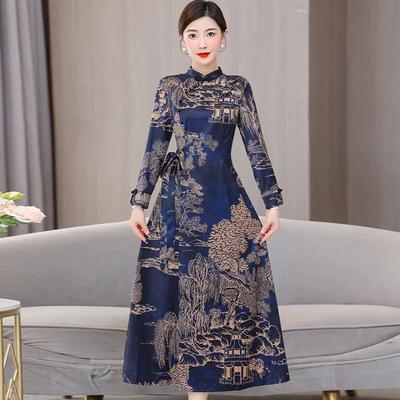 Nouvelle robe mi-longue pour femmes chinoises de grande taille avec jupe cheongsam améliorée couvrant le ventre