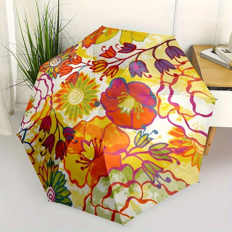 1 Stück Automatischer Faltregenschirm mit Blumenmuster, Tragbares & Faltbares Design mit 8 Speichen, Lässiges Outdoor-Accessoire Halloween- und Weihnachtsgeschenk