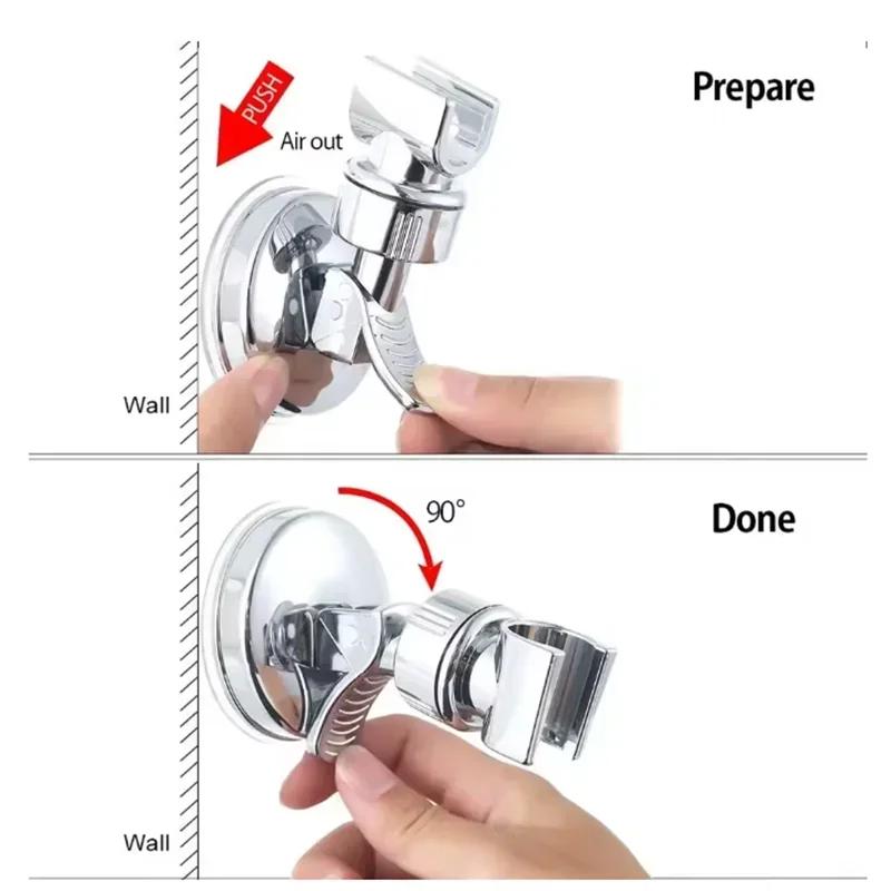 1Pc No Drill Removable Shower Head Bracket Adjustable Strong Suction Cup Shower Rack ABS Silver Bathroom Nozzle Fixed Base