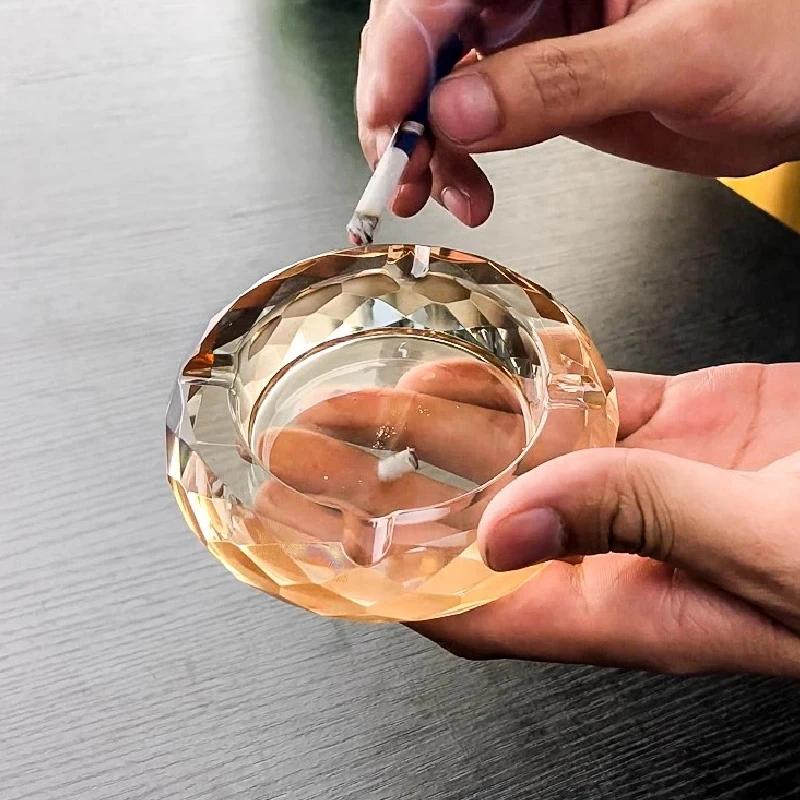 Crystal Glass Ashtray Creative Office Home Hotel Restaurant Round Ashtray Diamond Ashtray Desktop Anti-fly Ash Home Decoration