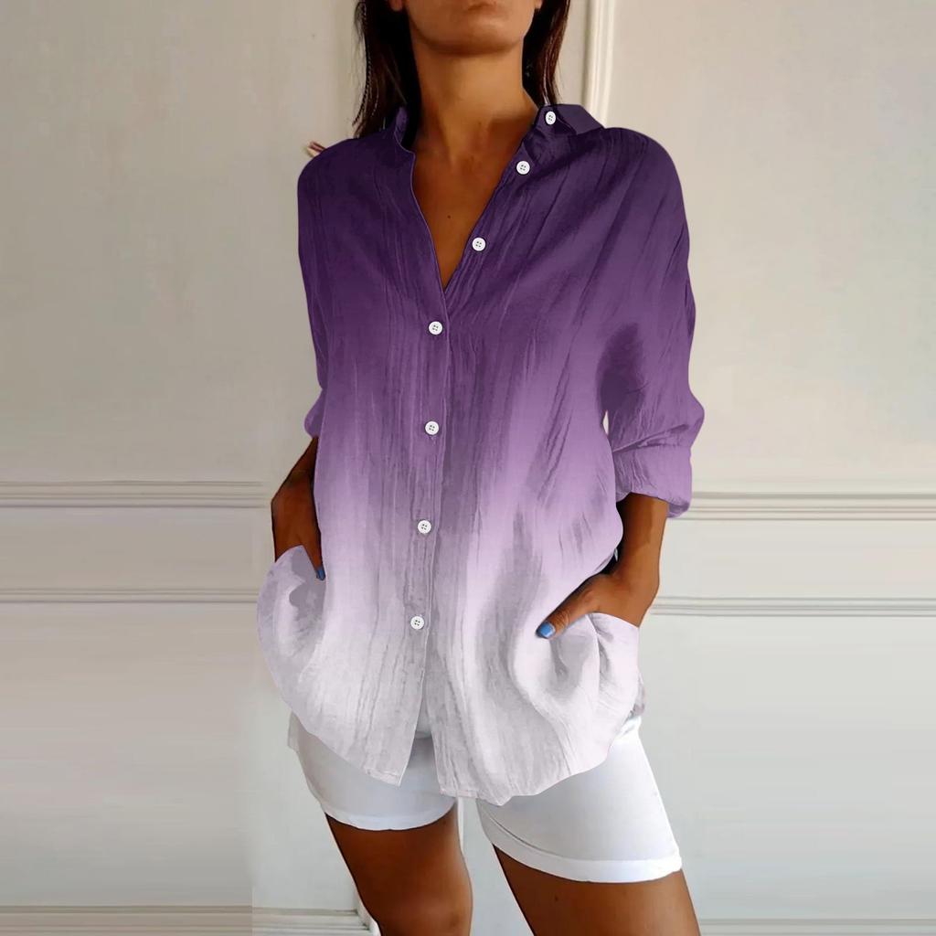 Womens Button Down Shirts Cotton Linen Long Sleeve Dress Shirts Casual Summer Tops Work Blouses