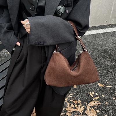 Bolsa Lady Nicho Camurça Axila Baguette Vintage Fosco Camada Superior Couro De Vaca Bolsa De Ombro Moda Bolsa