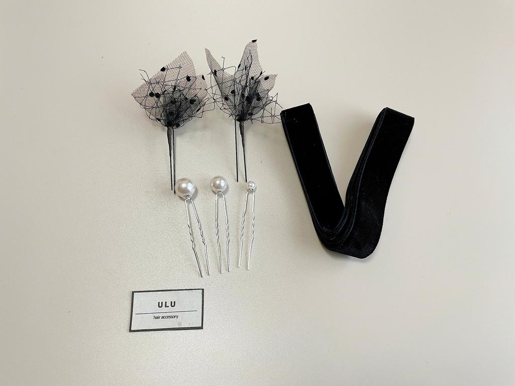 Velvet Pearl and Dotted Tulle Hair Accessory for Japanese and Other Bridal and Wedding Ribbon, Pin, Clothing, Coming-of-age Ceremonies, Weddings,