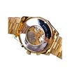 Forsining Men's Mechanical Watch with Golden Stainless Steel Skeleton, Transparent and Waterproof