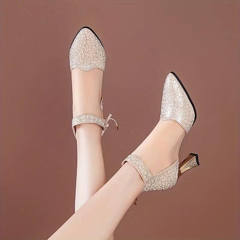 Nowe modne siateczkowe oddychające buty na wysokim obcasie z kryształkami eleganckie szpilki szpilki damskie bankietowe ślubne wysokie obcasy rozmiar 42