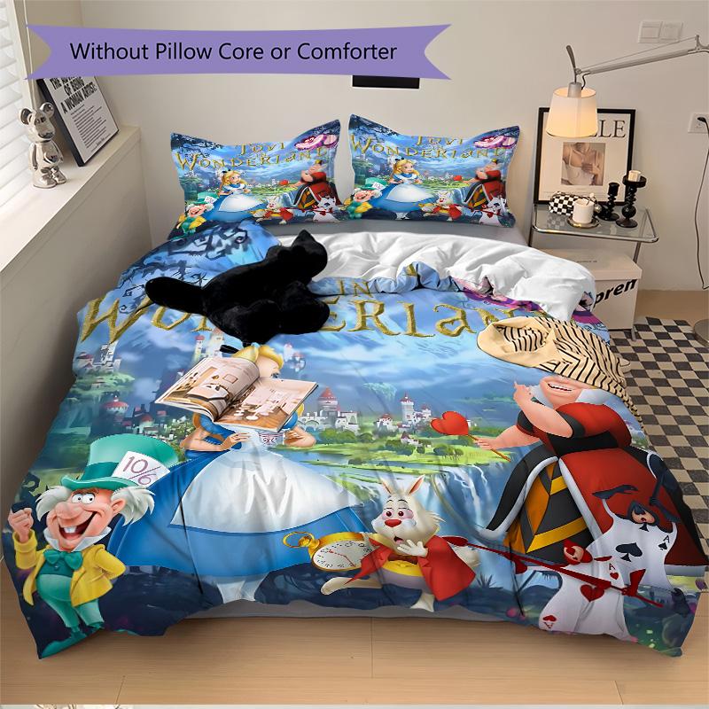 Alice Wonderland Print 3Pcs Bedding Setduvet Cover With 2 Bedropillowcase Home Birthday Gift