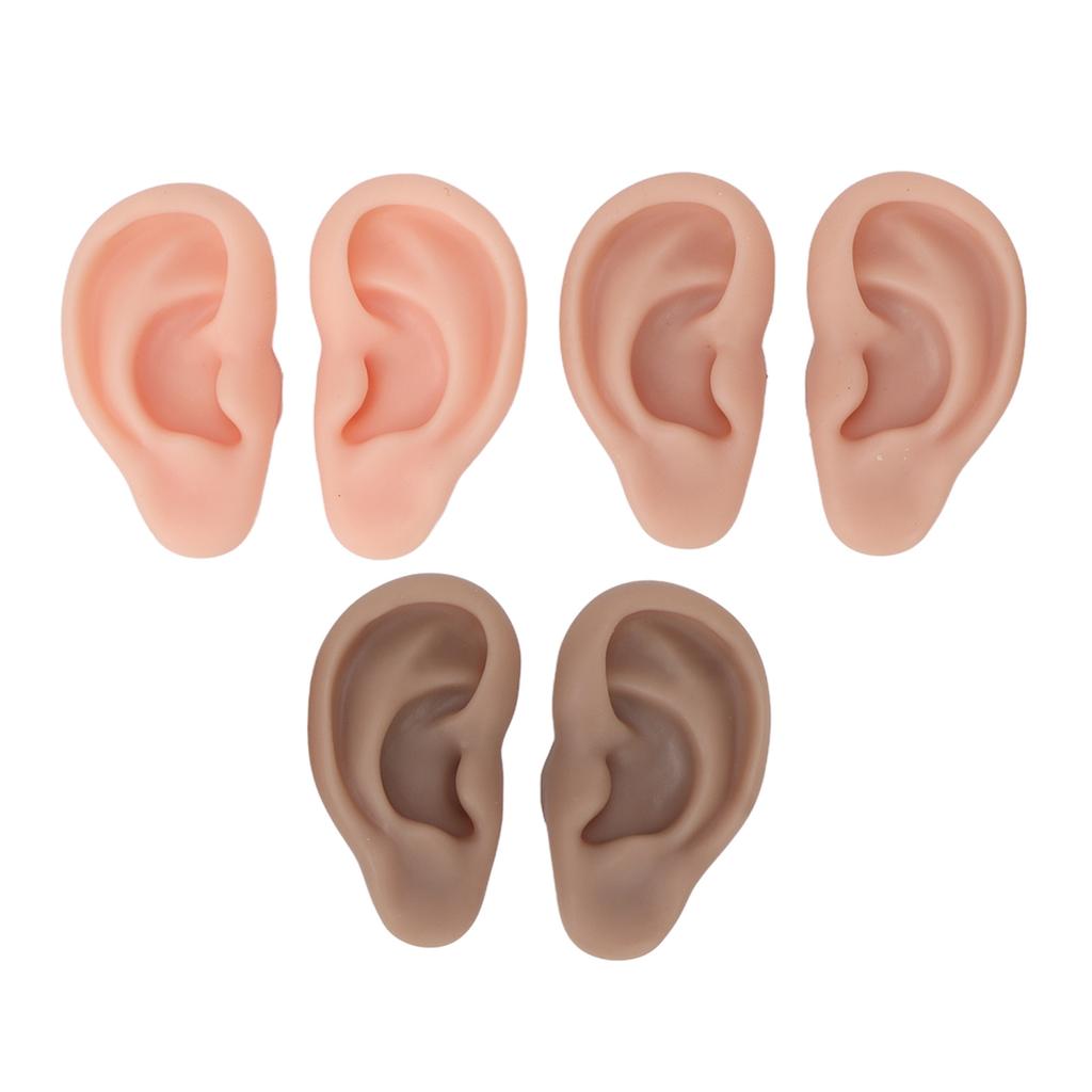 3 Pairs Silicone Ear Model Soft Flexible Ears 3 Colors Artificial Reusable for Practice