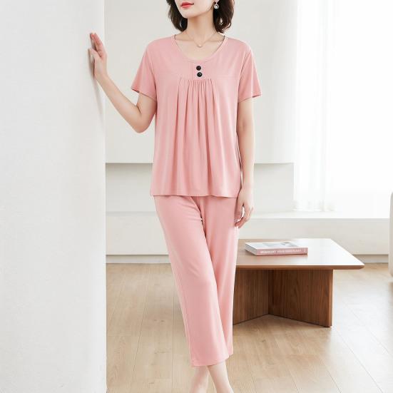 2-teiliges Damen-Pyjama-Set Kurzarm-Oberteil und Cropped-Hose Nachtwäsche-Set Sommerlich Lässig Lounge-Outfits