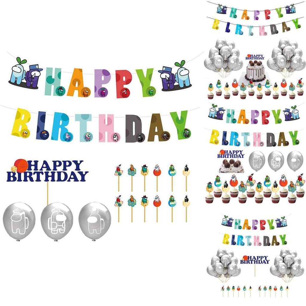 Game Birthday Party Decor Suit Supplies Set Balloon Banner Caketopper