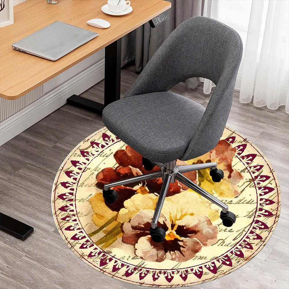 1pc Floral Pattern Round Chair mat office Area Rug - Non-Slip, Floor Mat for Office, Bedroom, Ideal home decor gift c0112105