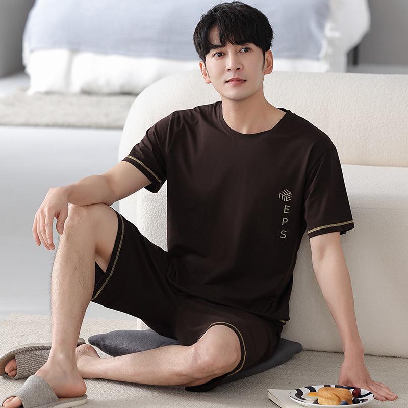 Men's Summer Modal Pajama Set - V-Neck, Short Sleeve & Shorts Combo, Wear Indoors or Out