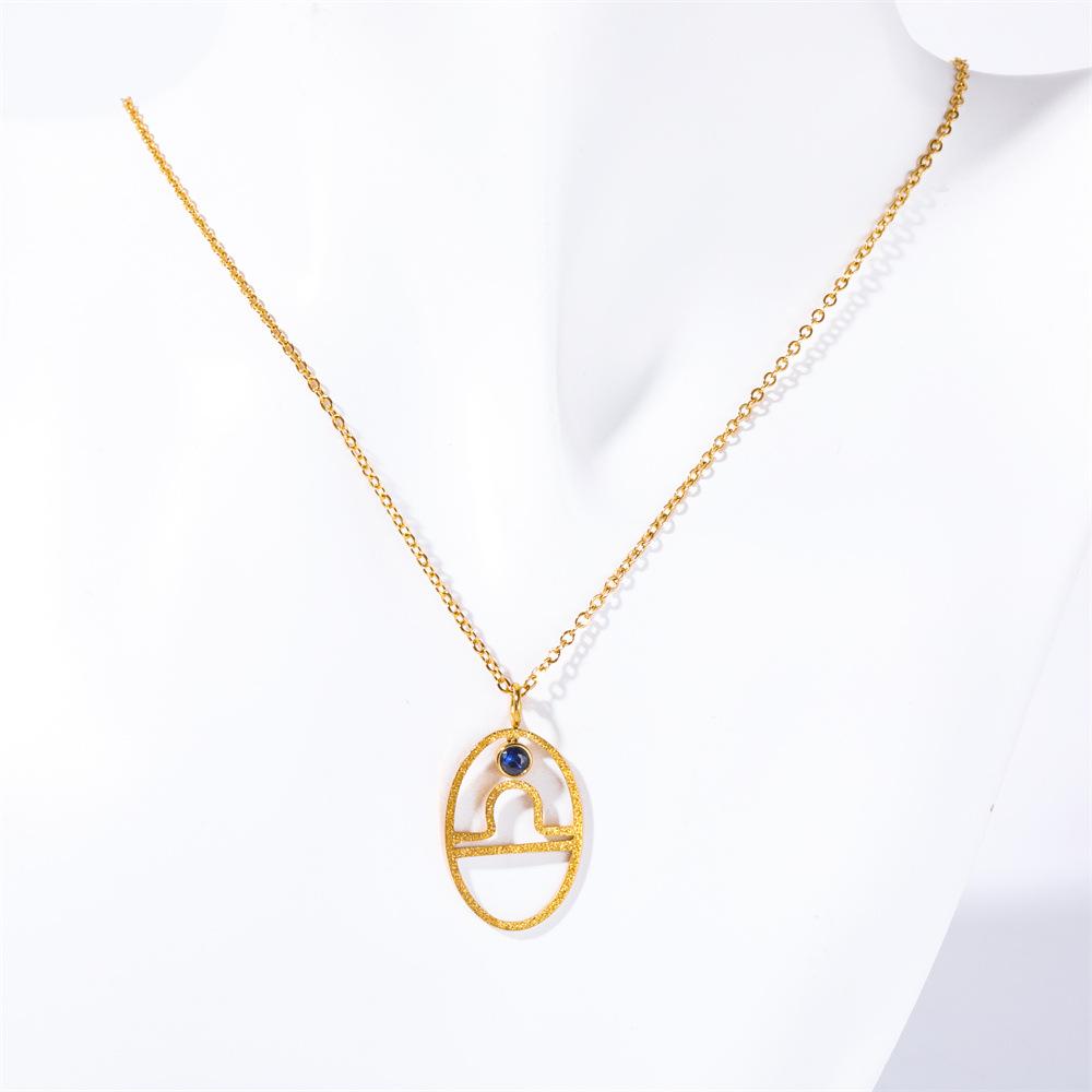 Turquoise Zodiac Rune Necklace with Stainless Steel and Gold Clavicle Chain