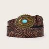 Gemstone Simulation Fashion And Metal Buckle Decor Flower Pattern Women Belt
