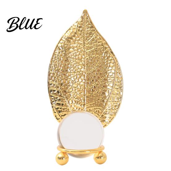 Soft Light Shadow Decor Faux Crystal Ball with Gold Leaf Stand Metal Statue