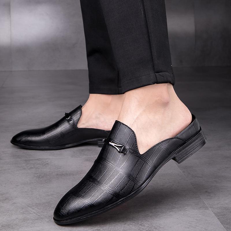 FashionHigh Quality Half Drag Casual Sandals Shoes Men Slippers Genuine Leather Mens Shoes Lazy Penny Shoes Comfortable Slip on Loafers