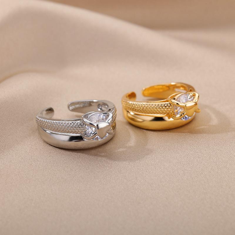 Heart Rings for Women Grils Gold Plated Adjustable Stainless Steel Ring 2026 Trend Luxury Wedding Couple Jewelry anillos mujer