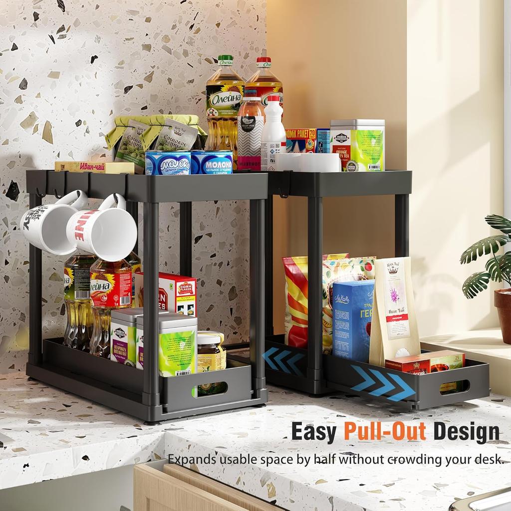 2 Pack Pull-Out Storage Organizers Under Sink Organizer And Storage For Bathroom  Kitchenmulti-Purpose Under Cabinet Organizers And Storage Black