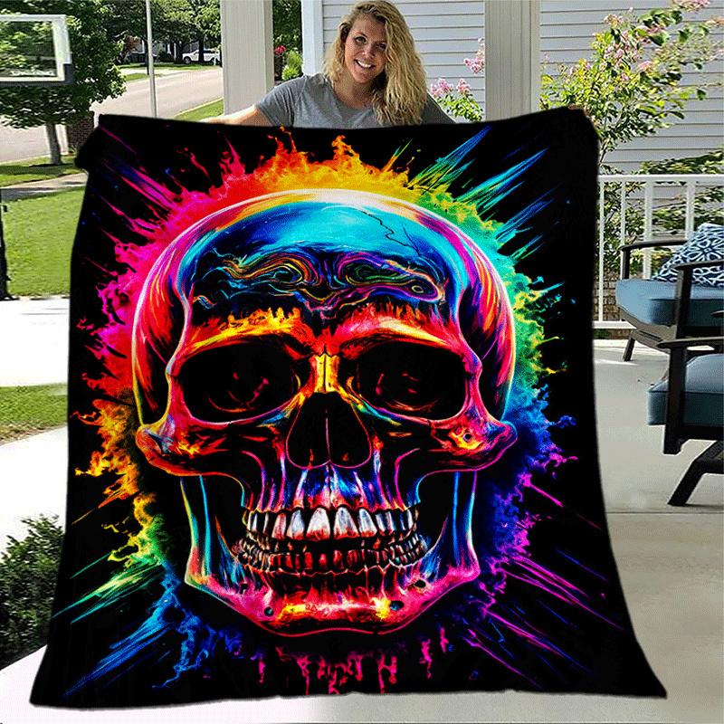 1 Stück leichte Flanelldecke mit Totenkopfmuster, Bequeme und warme Decke, für Sofa, Bett, Couch, Büro, Geeignet als Geschenkdecke